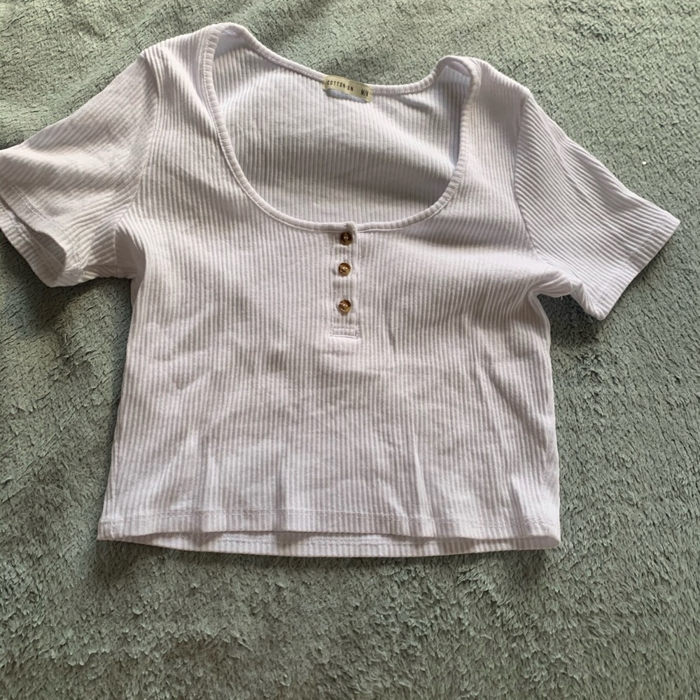 button up white crop top